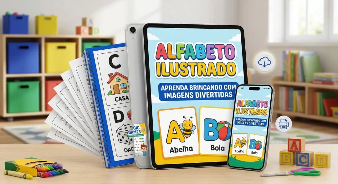 Mockup do Bônus 1: Alfabeto Ilustrado
