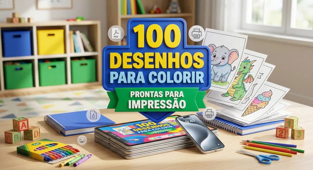 Mockup do Bônus 2: 100 Desenhos para Colorir
